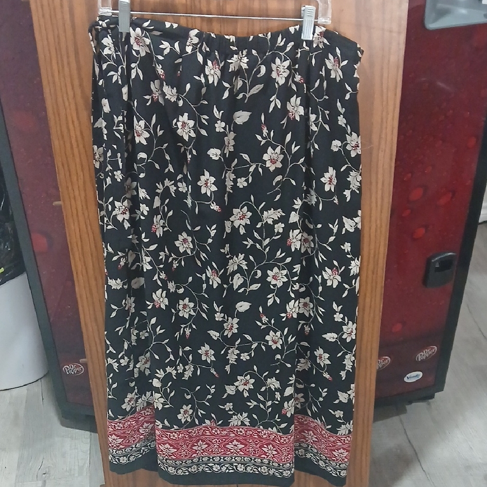 Emma James Black Floral Maxi Skirt with Red Accents